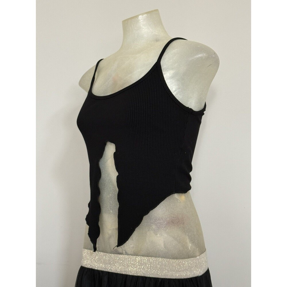 Urban Outfitters Crusada Flyaway Black Split Slip Cami Tank Crop Top Size SP
